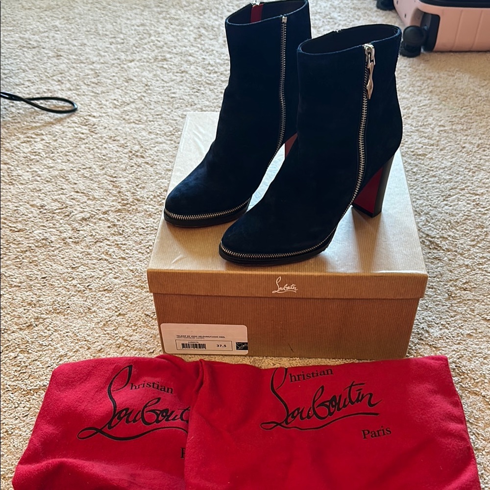 Christian Louboutin Black and Red Heeled Boots